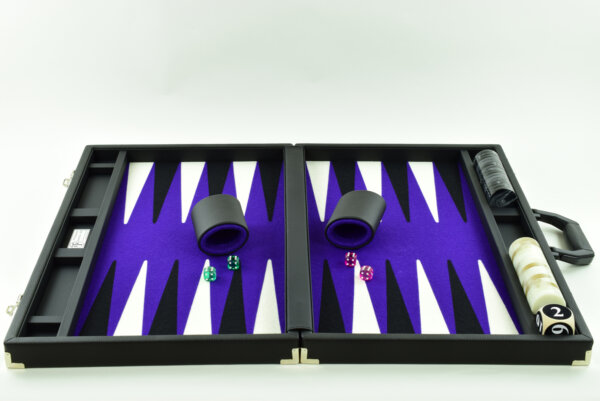 Purple/Black/White FTH Tournament Size Backgammon Board. 45mm Checkers