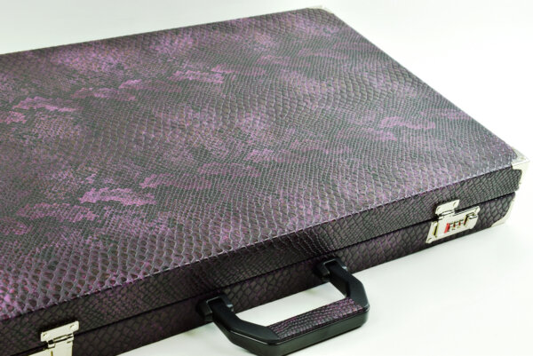 "Heavily Textured Purple Snake Skin" - Special Edition Purple-Black-White FTH Tournament Size Backgammon Board. 45mm Checkers - Image 4