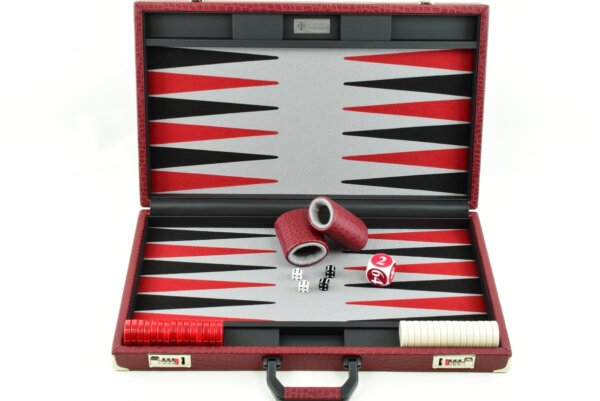 "Red Crocodile" - Special Edition Gray-Black-Red FTH Tournament Size Backgammon Board. 45mm Checkers - Image 2