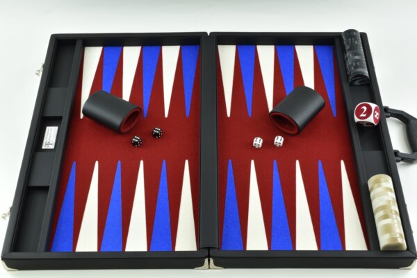 Red/White/Blue FTH Tournament Size Backgammon Board. 45mm Checkers