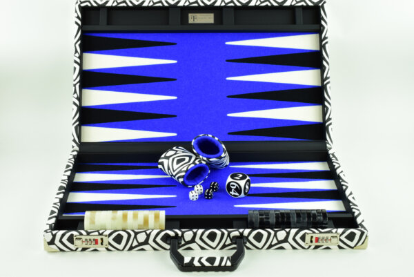 "Retro Blue" - Special Edition Blue-Black-White FTH Tournament Size Backgammon Board - Image 2