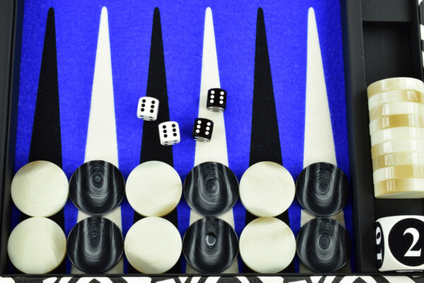"Retro Blue" - Special Edition Blue-Black-White FTH Tournament Size Backgammon Board - Image 3