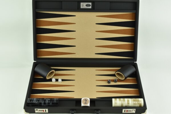Sand/Brown/Black FTH Tournament Size Backgammon Board. 45mm Checkers - Image 2