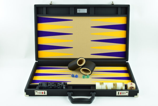 Sand/Purple/Gold FTH Tournament Size Backgammon Board. 45mm Checkers. - Image 2