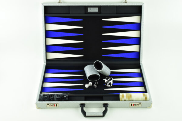 "Silver Ostrich" - Special Edition Black-Blue-White FTH Tournament Size Backgammon Board - Image 2