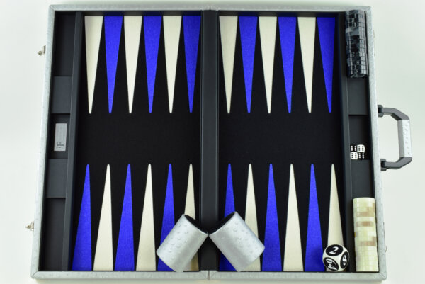"Silver Ostrich" - Special Edition Black-Blue-White FTH Tournament Size Backgammon Board - Image 3