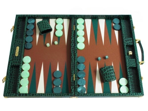 Hector Saxe Faux Croco Backgammon Set - Emerald Green