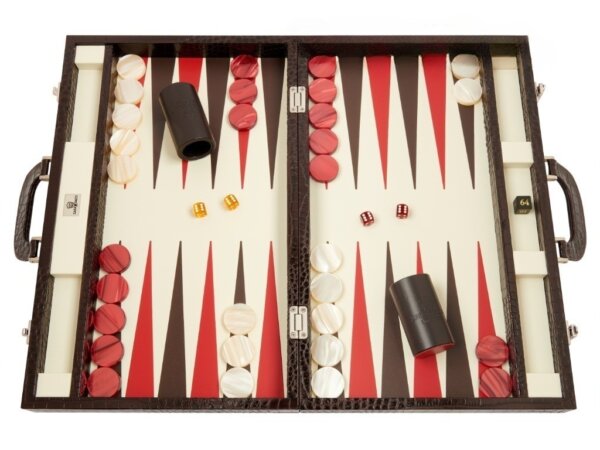 Zaza & Sacci® Leather Backgammon Set - Model ZS-501 - Medium - Brown Croco