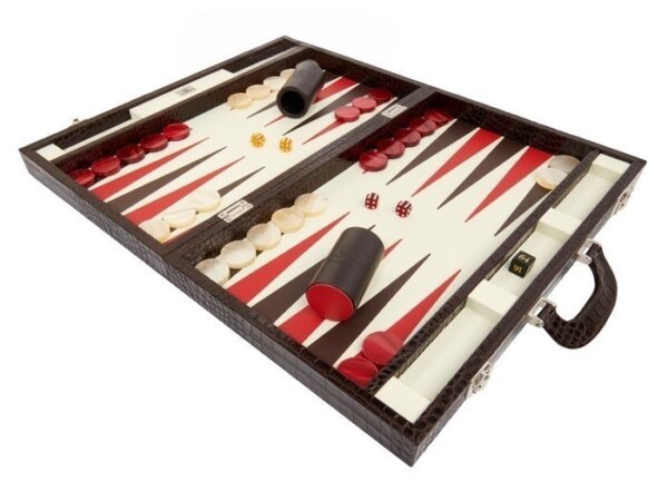 Zaza & Sacci® Leather Backgammon Set - Model ZS-501 - Medium - Brown Croco - Image 2