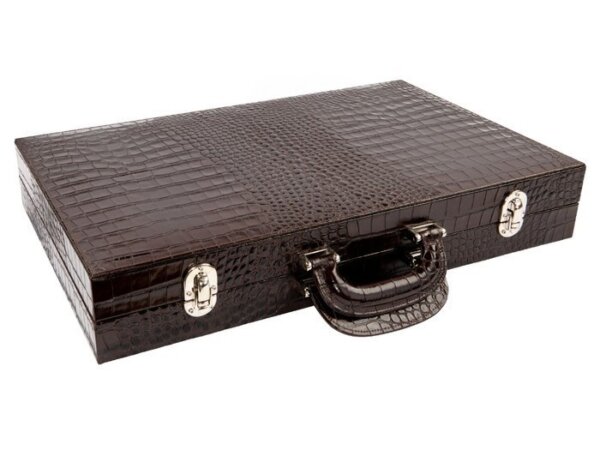 Zaza & Sacci® Leather Backgammon Set - Model ZS-501 - Medium - Brown Croco - Image 6
