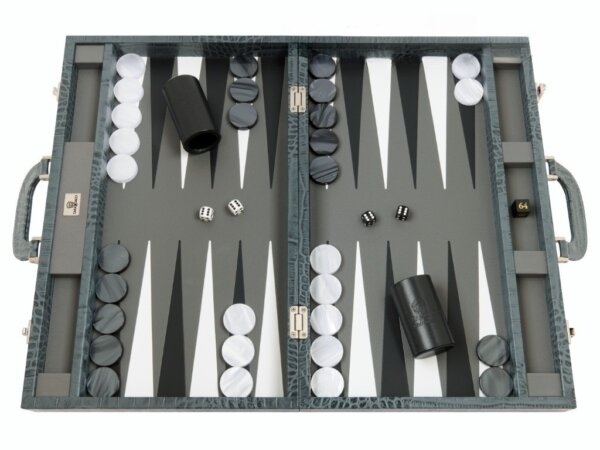 Zaza & Sacci® Leather Backgammon Set - Model ZS-501 - Medium - Croco Grey