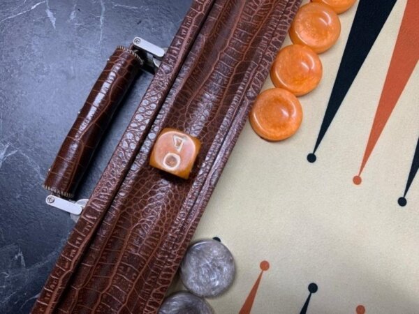 Long Size Backgammon Board Brown Croco - Image 5