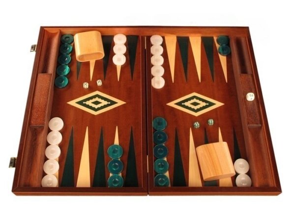 Mahogany Backgammon Set - Large - Green
