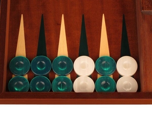 Mahogany Backgammon Set - Large - Green - Image 3