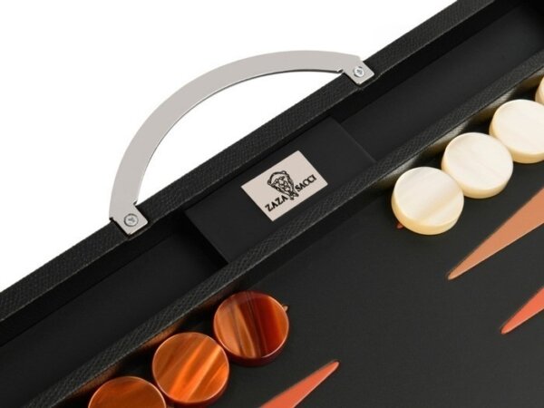 Zaza & Sacci® Leather Backgammon Set - Model ZS-200 - Travel - Black - Image 4