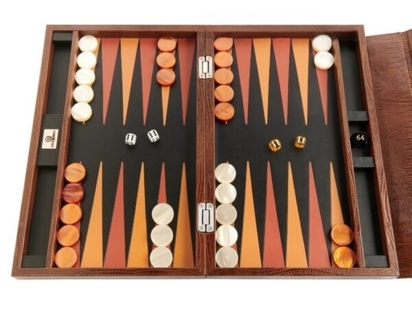Zaza & Sacci® Leather Backgammon Set - Model ZS-242 - Travel - Brown Lizard