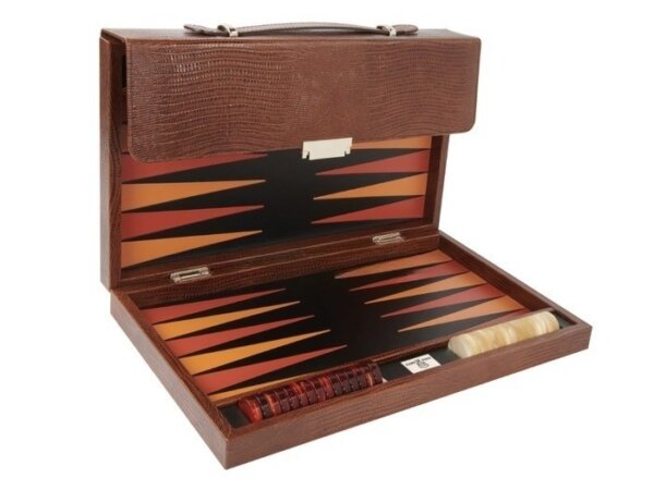 Zaza & Sacci® Leather Backgammon Set - Model ZS-242 - Travel - Brown Lizard - Image 2