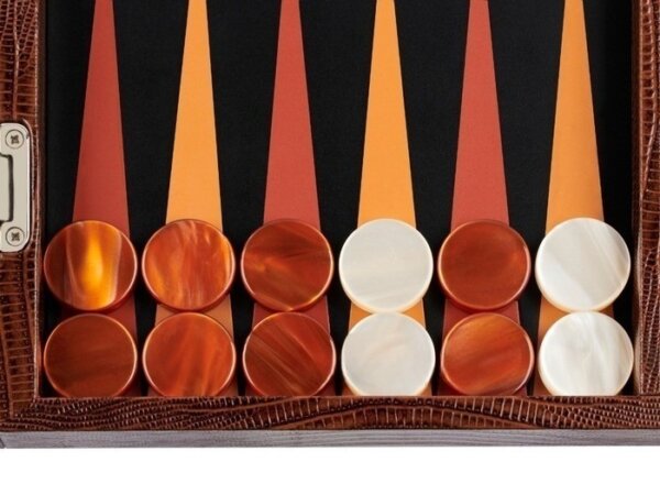 Zaza & Sacci® Leather Backgammon Set - Model ZS-242 - Travel - Brown Lizard - Image 3