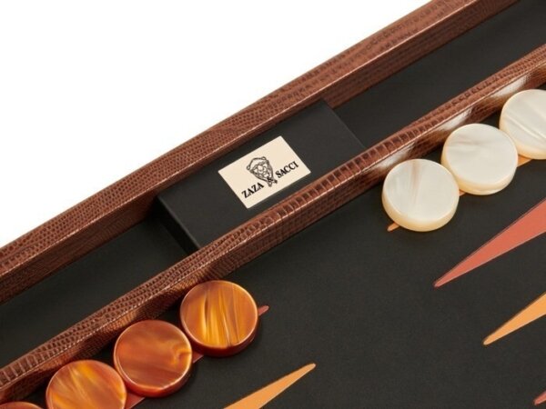 Zaza & Sacci® Leather Backgammon Set - Model ZS-242 - Travel - Brown Lizard - Image 4
