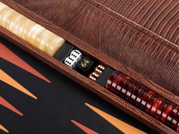 Zaza & Sacci® Leather Backgammon Set - Model ZS-242 - Travel - Brown Lizard - Image 5