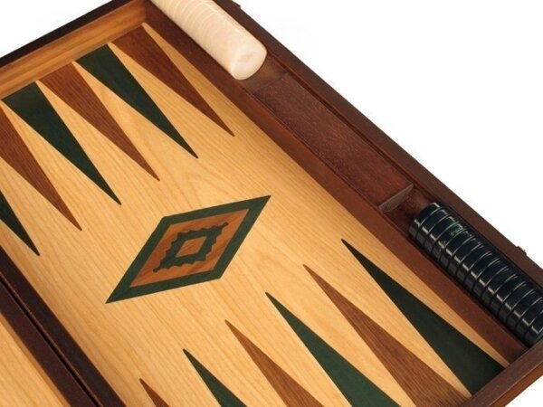 Walnut and Oak Backgammon Set - Large - Green - Image 4