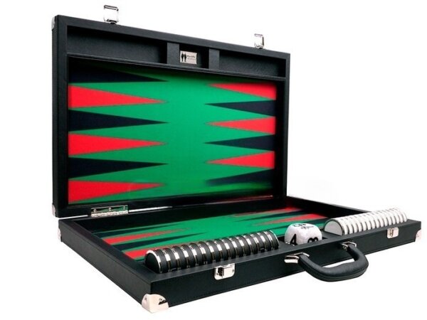 Wycliffe Brothers® 23-inch Backgammon Set with 1.75-inch Nickel Checkers - Black Case with Green Field - Prestige Class - Image 2
