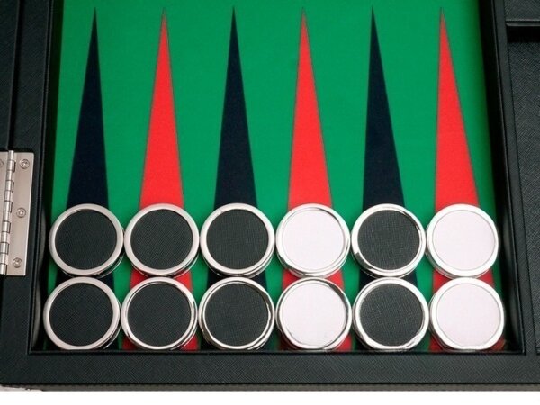 Wycliffe Brothers® 23-inch Backgammon Set with 1.75-inch Nickel Checkers - Black Case with Green Field - Prestige Class - Image 3