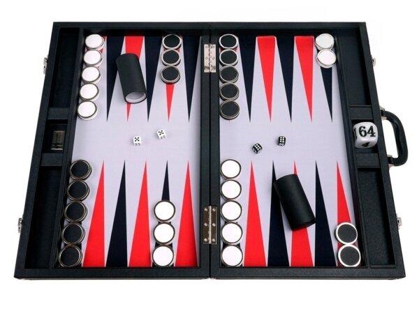 Wycliffe Brothers® 23-inch Backgammon Set with 1.75-inch Nickel Checkers - Black Case with Grey Field - Prestige Class