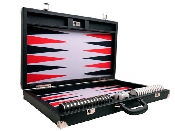 Wycliffe Brothers® 23-inch Backgammon Set with 1.75-inch Nickel Checkers - Black Case with Grey Field - Prestige Class - Image 2