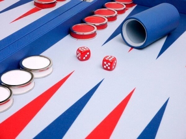 Wycliffe Brothers® 23-inch Backgammon Set with 1.75-inch Nickel Checkers - Blue Case with Light Blue Field - Prestige Class - Image 5