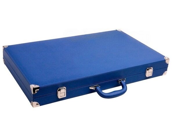 Wycliffe Brothers® 23-inch Backgammon Set with 1.75-inch Nickel Checkers - Blue Case with Light Blue Field - Prestige Class - Image 6