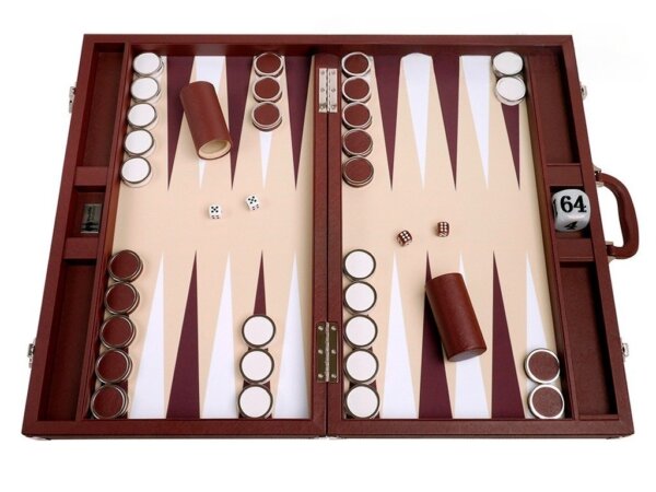 Wycliffe Brothers® 23-inch Backgammon Set with 1.75-inch Nickel Checkers - Brown Case with Beige Field - Prestige Class