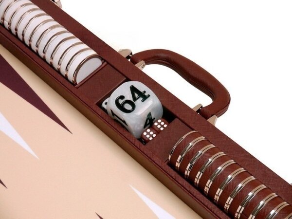 Wycliffe Brothers® 23-inch Backgammon Set with 1.75-inch Nickel Checkers - Brown Case with Beige Field - Prestige Class - Image 4