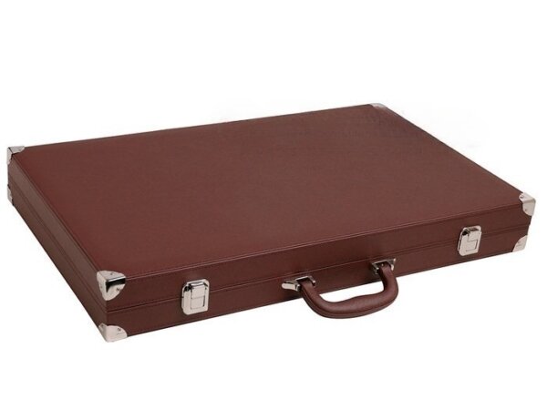Wycliffe Brothers® 23-inch Backgammon Set with 1.75-inch Nickel Checkers - Brown Case with Beige Field - Prestige Class - Image 6