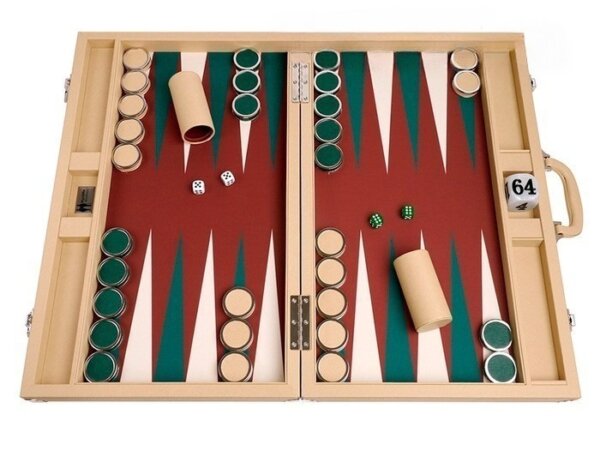 Wycliffe Brothers® 23-inch Backgammon Set with 1.75-inch Nickel Checkers - Tan Case with Brown Field - Prestige Class