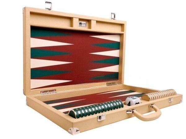 Wycliffe Brothers® 23-inch Backgammon Set with 1.75-inch Nickel Checkers - Tan Case with Brown Field - Prestige Class - Image 2