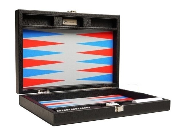 13-inch Premium Backgammon Set - Black with Scarlet Red and Patriot Blue Points - Image 2