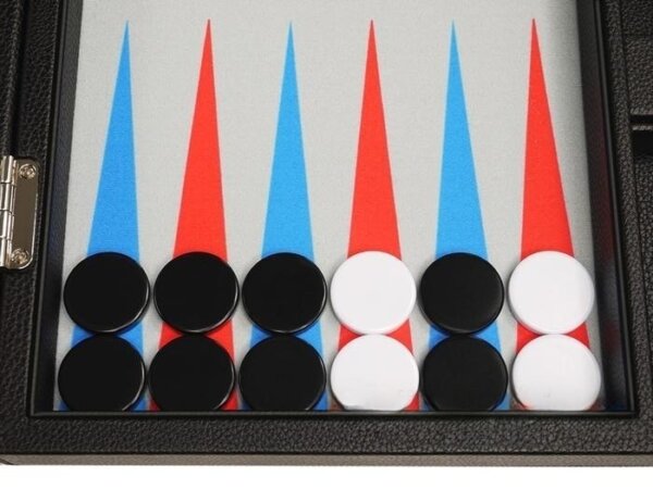 13-inch Premium Backgammon Set - Black with Scarlet Red and Patriot Blue Points - Image 3