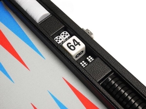 13-inch Premium Backgammon Set - Black with Scarlet Red and Patriot Blue Points - Image 4