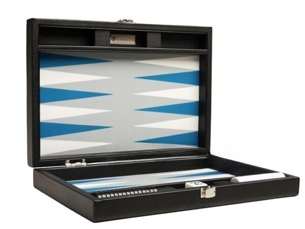 13-inch Premium Backgammon Set - Black with White and Astral Blue Points - Image 2