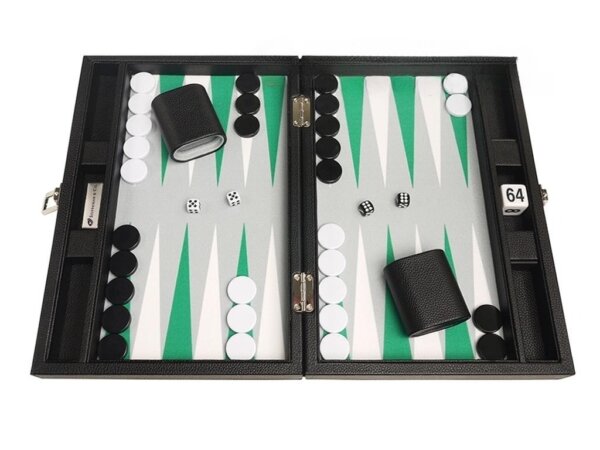 13-inch Premium Backgammon Set - Black with White and Green Points