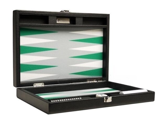 13-inch Premium Backgammon Set - Black with White and Green Points - Image 2
