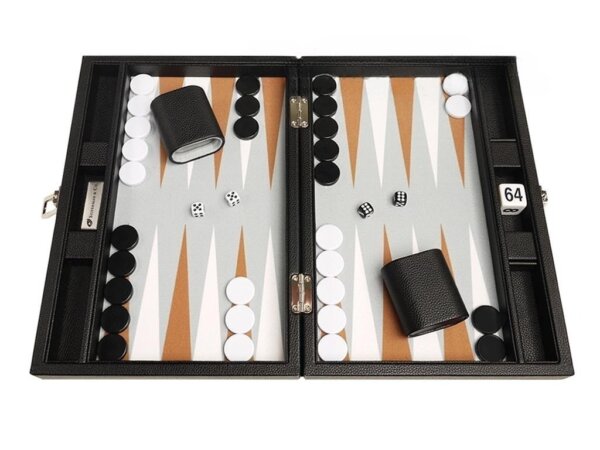 13-inch Premium Backgammon Set - Black with White and Rum Points