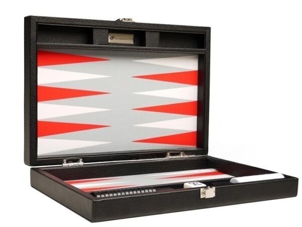 13-inch Premium Backgammon Set - Black with White and Scarlet Red Points - Image 2