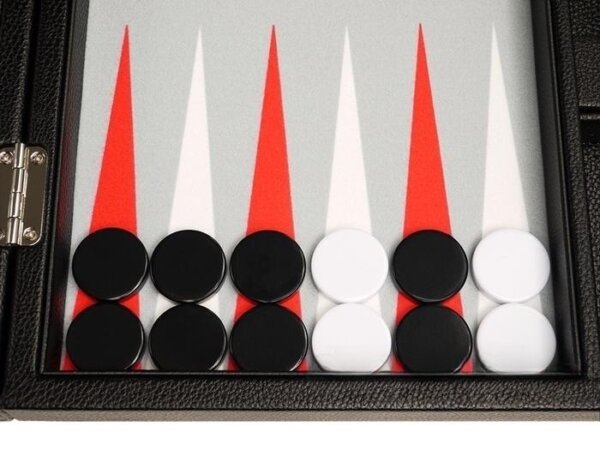13-inch Premium Backgammon Set - Black with White and Scarlet Red Points - Image 3
