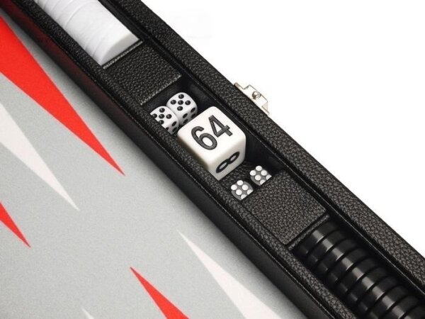 13-inch Premium Backgammon Set - Black with White and Scarlet Red Points - Image 4