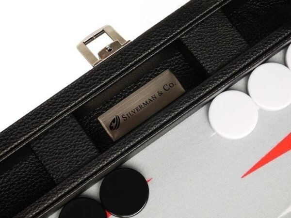 13-inch Premium Backgammon Set - Black with White and Scarlet Red Points - Image 5