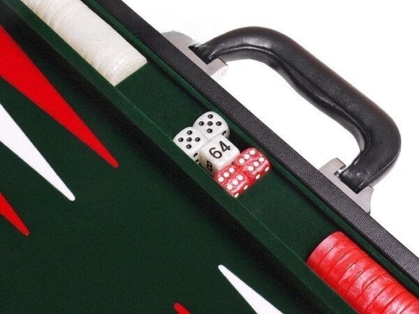 15-inch Leatherette Backgammon Set - Inlaid Velvet Field - Black/Green - Image 3