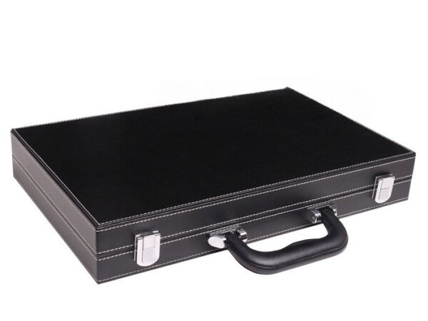 15-inch Leatherette Backgammon Set - Inlaid Velvet Field - Black/Green - Image 5