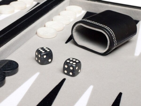 15-inch Leatherette Backgammon Set - Inlaid Velvet Field - Black/Grey - Image 3